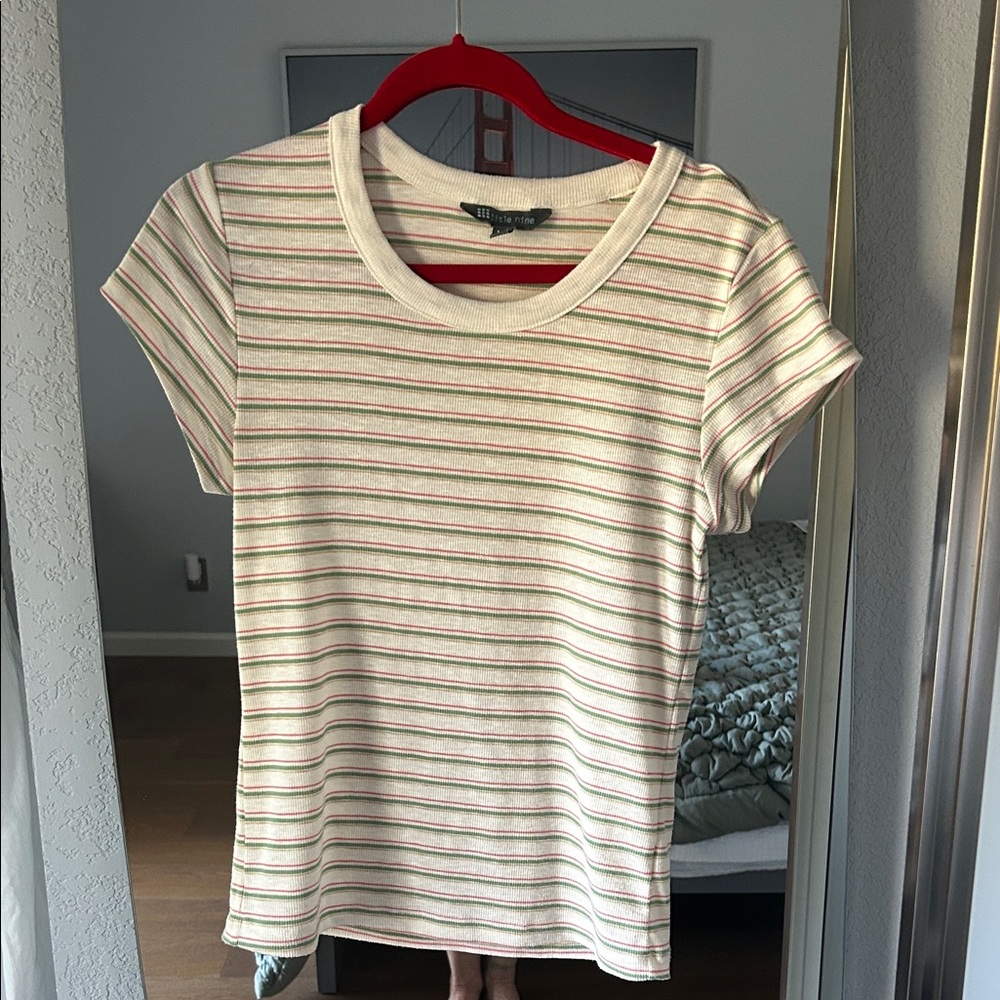 Striped Short Sleeve Tee in Cream and Pink